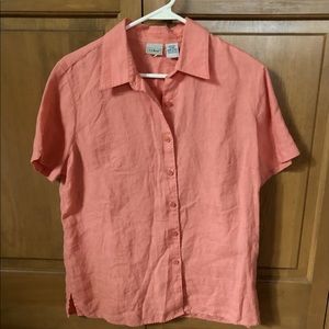 L.L. Bean Linen Short Sleeve Blouse Top Shirt